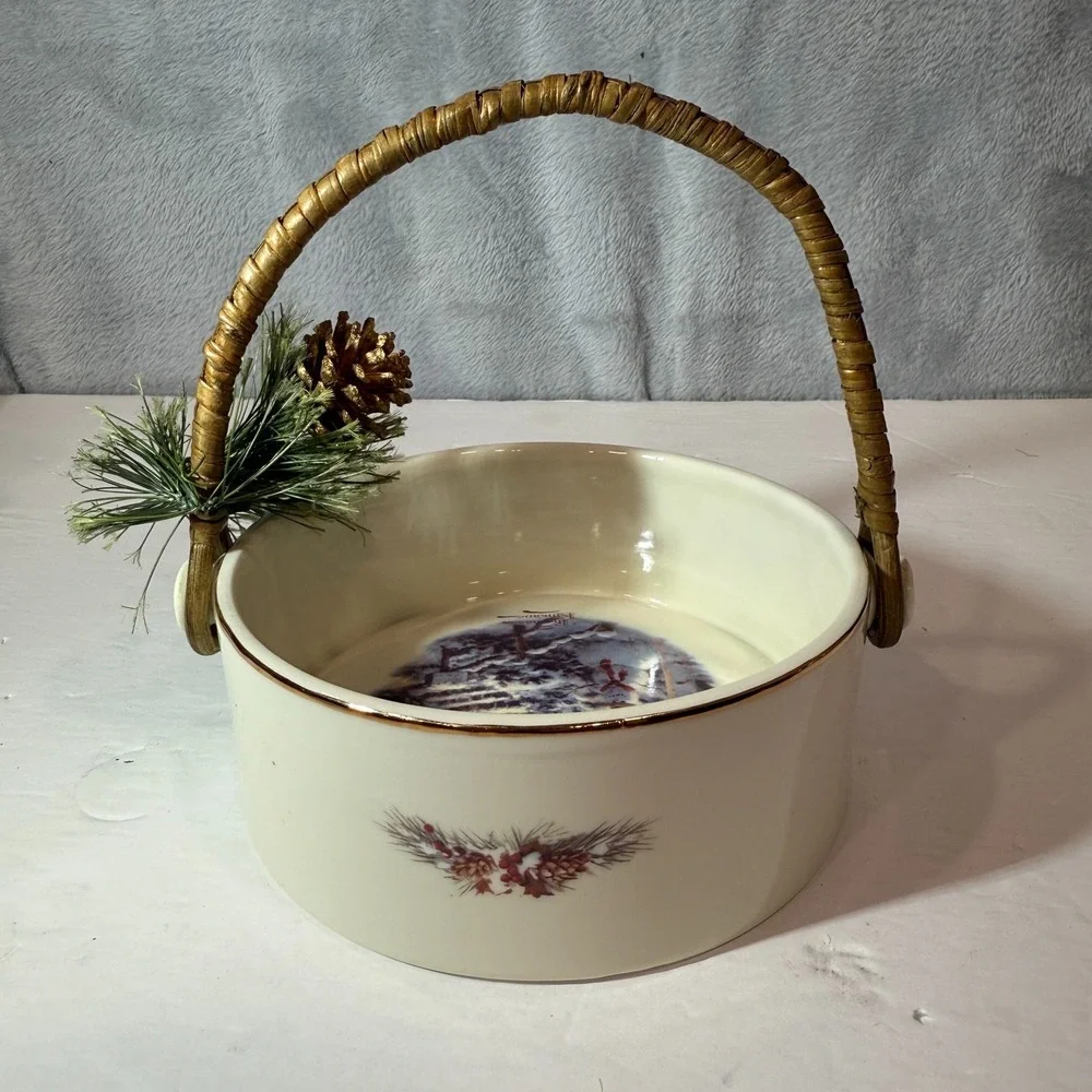 Thomas Kinkade Village Christmas Snowman Bowl Vintage 2000 Holiday Decor